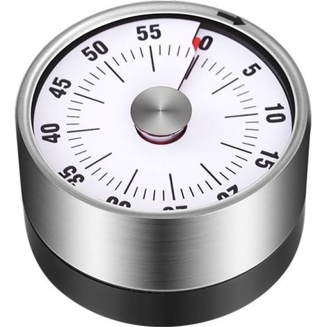 Mechanischer Timer aus Edelstahl, 60 Minuten, Küchengerät, Kochuhr, Wecker, manueller Timer für die Dekoration des Arbeitszimmers (weiß)