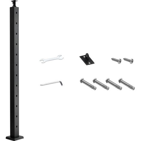 Poteau de garde-corps pour câble, 42x2x2 pouces, poteau d'escalier en acier inoxydable, trous inclinés pré-percés à 30°, support horizontal et courbé, lot de 1, noir (1/5)