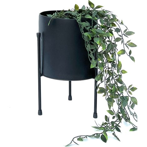 DanDiBo Blumenhocker mit Topf Metall Schwarz 32 cm Blumenständer 96261 Blumensäule Modern Pflanzenständer Pflanzenhocker (1/5)
