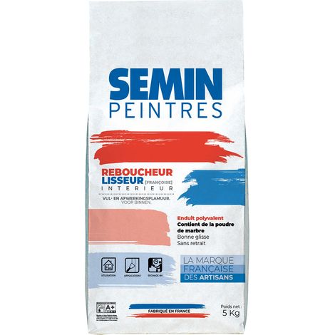Semin – Enduit de rebouchage en poudre 5 kg – Séchage rapide pour intérieur – Rebouche fissures et trous – Application au couteau à enduire (1/5)