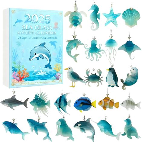 Calendrier De Lavent Marine - 24 Ornements En Verre De Mer Artisanal - Décor Festif Plage - Pour Enfants Et Adultes - Lot De 24 Pièces (1/5)