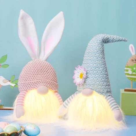 Poupée lapin - 2 pièces, style scandinave, phosphorescente, éclairage LED, décoration de jardin en forme de gnome (1/5)