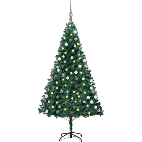 Künstlicher Weihnachtsbaum mit Beleuchtung & Kugeln Grün 180 cm