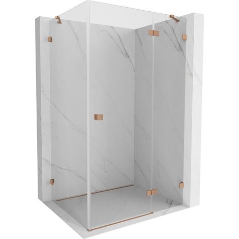 Mexen Lunar cabina de ducha abatible derecha 85 x 80 cm, transparente, cobre cepillado - 834-085-080-65-00-P (1/5)