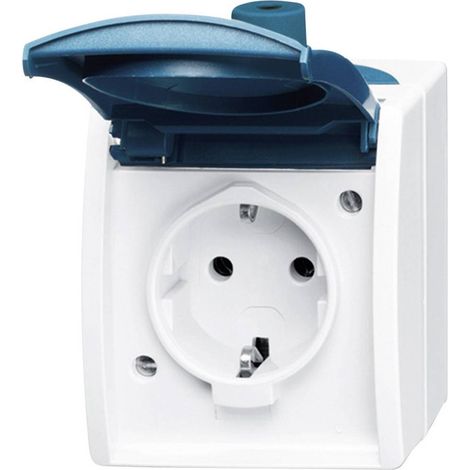 Busch-Jaeger 20 EW-53 Interruttore per ambienti umidi Presa schuko Superficie Ocean Blu, Verde 1 pz. (1/2)