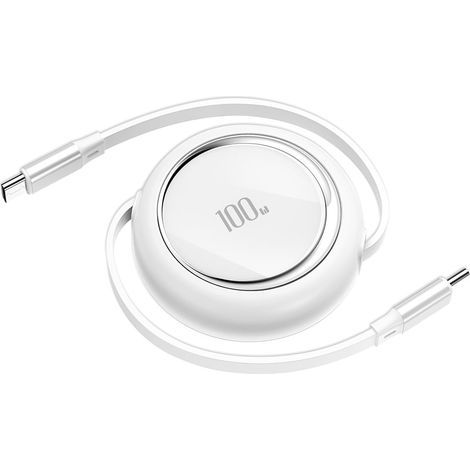 m langes Schnellladekabel mit USB-C-Anschluss, 100 W, einziehbarer USB-C-PD3.1-Ladeanschluss für Datenübertragung, kompatibel mit iPhone 17/16/15 Pro Max/Air, MacBook, iPad und Galaxy Tablet, Weiß (1/5)