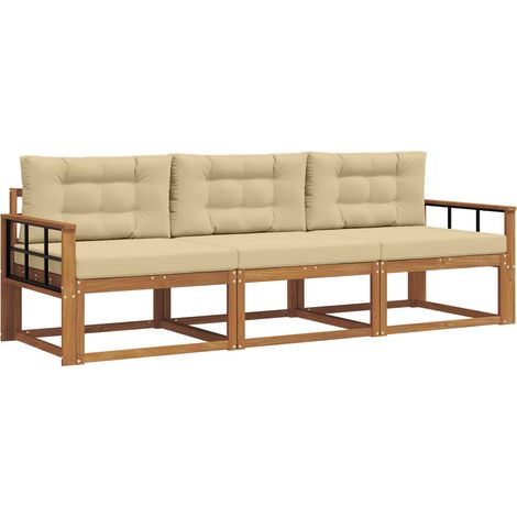 Ensemble de canapés d'extérieur 3 pcs Salon de jardin Naturel et Beige (1/5)