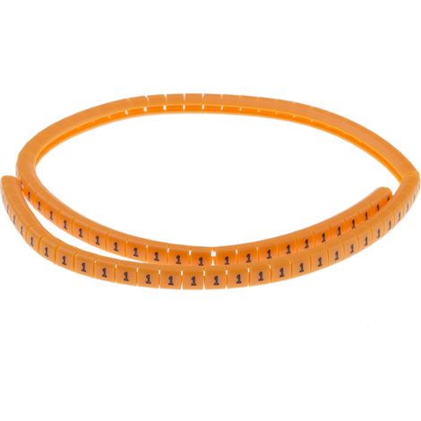 Repère câble à pression , Ø câble 3 3.4mm, texte : 1, Noir sur Orange ( Prix pour Bobine de 100 )