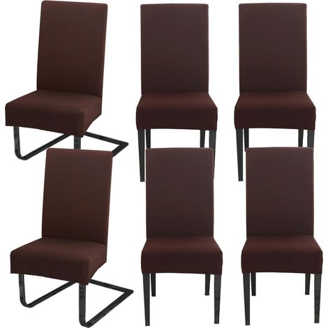 Stuhlhussen 6er Set, Stretchbezüge für Schwingstühle, Dunkelbraun (1/5)