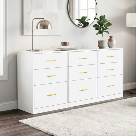 Buffet à Tiroirs, Meuble de Rangement Moderne, Commode pour Chambre ou Salon, 9 Tiroirs, 40 x 160,2 x 78 cm, Blanc (1/5)