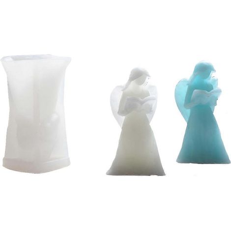 Moule à bougie en silicone ange, petite fille en prière avec des ailes tenant un livre d'amour (1/4)
