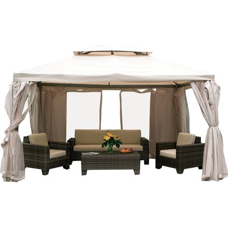 Gazebo da Giardino 3x4 mt in Alluminio con Zanzariera Bauer Ecrù (1/2)