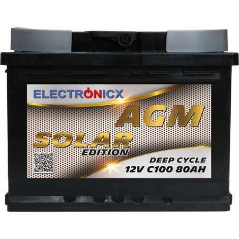 Solarbatterie 12V 80AH Electronicx Solar Edition AGM Batterie Solar Akku Versorgungsbatterie stromspeicher photovoltaik Camping Solaranlage Gartenhaus… (1/5)