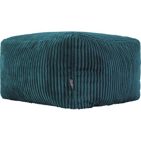 Icon – Pouf repose-pieds carré en velours côtelé jumbo cord – Bleu canard – Remplissage en billes haute qualité – Coutures surjetées (1/5)
