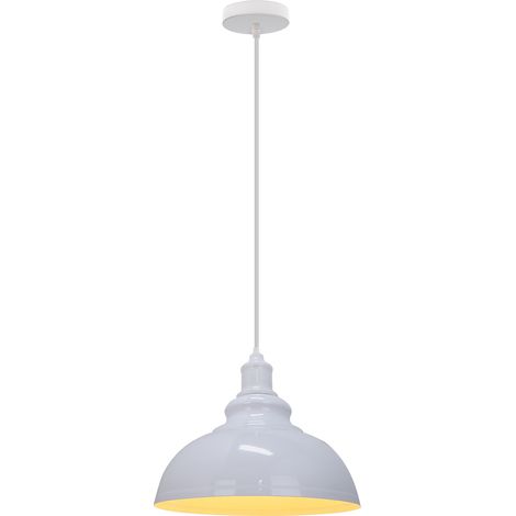 Vintage Pendant Light, Hanging Ceiling Lamp with Dome Metal Lampshade, Retro Industrial Chandelier for Kitchen Island (White, Ø29cm)