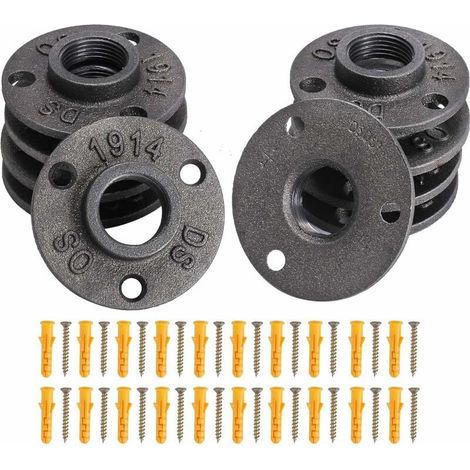 10pcs 3/4'' BSP Floor Flange Cast Iron Threaded Flange Black Pipe Flanges 3 Hole Threaded Fitting with Screws for Industrial Furniture DIY Decorations Wall Mount Vintage MUMU (1/4)