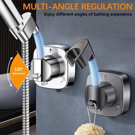 -Support Pommeau de Douche 360° Ventouse Fixation Réutilisable, Rotation Facile, Installation Sans Perage (1/4)