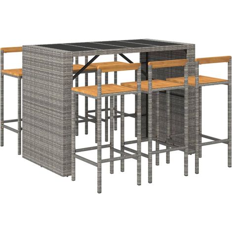 Conjunto de bar de jardín muebles de exterior terraza 7 piezas ratán sintético gris/madera maciza de acacia 020013488 (1/5)
