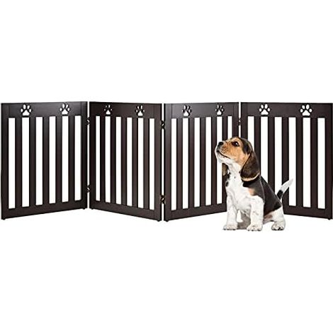 GOPLUS Barriere de Protection pour Chien Pliable, Grille de Securite Pivotante par Charniere a 360 °Barriere de Securite pour Animaux Domestiques d’Hauteur de 60cm (4 Panneaux(203CM), Brun)