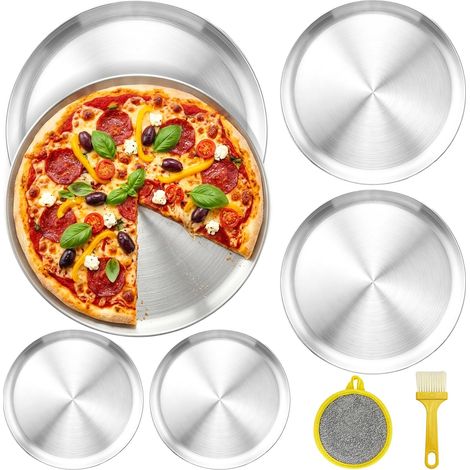 6 Pcs Plaque Pizza Ronde Acier Inoxydable Ø 30cm, 20cm, 14cm (1/5)