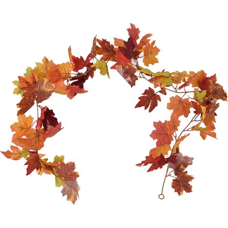 Dekorative Girlande aus künstlichen Ahornblättern und künstlichem Efeu, Gartendekoration für Herbst, Halloween, Erntedankfest, doppeltes Ahornblatt, 7 recycelte Blätter (1/5)