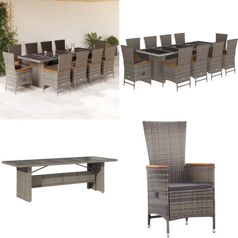 Ensemble à manger de jardin 11pcs avec coussins gris poly rotin - Fauteuil jardin - Table jardin (1/5)