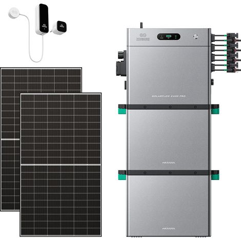 Zendure SolarFlow 2400 Pro – 2400W AC bidirektional, 4800W PV-Eingang, bis 16,8 kWh erweiterbar, Plug & Play, IP65, mit Smart Meter D0 (2.4 kWh), 2xAB3000L (5.76 kWh), 500W×2 bifazialen Panels