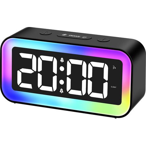 Sveglia digitale per bambini e ragazzi con luce notturna a 7 colori, orologio digitale a LED, con 2 modalità di allarme, luminosità regolabile, funzione snooze, controllo vocale, formato 12/24 ore, po (1/4)