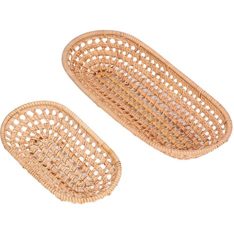 Corbeille à Pain en Rotin Tressé Main, Lot de 2 Paniers de Rangement pour Pain, Bonbons, Biscuits, Fruits et Amuse-Gueules (1/5)