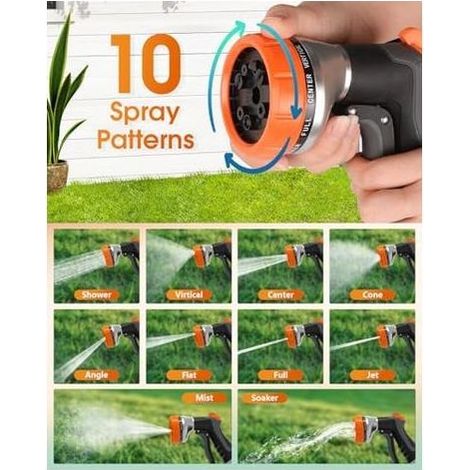 2Pcs Pistolet d'arrosage: Haute Pression avec 10 Modes & 2 d'Arrosage, Pulvérisateur Multifonctionnel pour le Lavage des Voitures, les Jardin, Animaux Domestique, Plante Orange et Noir. -