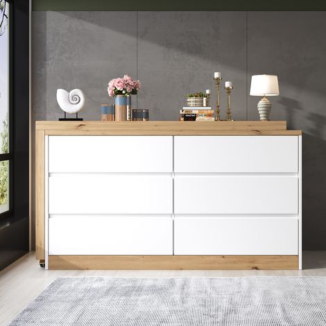 Bureau à roulettes verrouillables – design multifonctionnel, plateau pivotant de 4 cm d'épaisseur, verrouillable, blanc/chêne, bureau pliable, bureau d'angle, buffet, matériau épais (1/5)