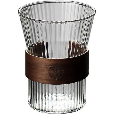 Mug à café en verre, porte-tasse en noyer, tasse en verre, verres à boire, tasse kawaii, mug à thé - Style à rayures hautes - Transparent (1/5)