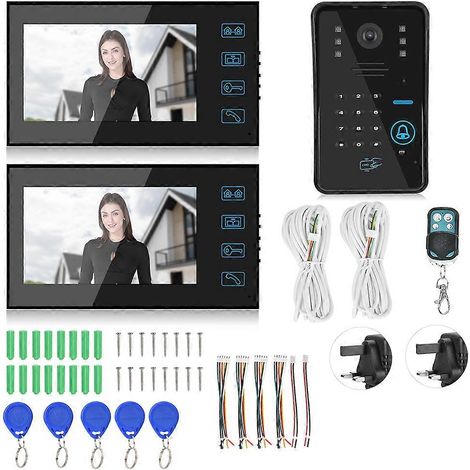 7-Zoll-Video-Türsprechanlage mit Codekarte, 2 Monitoren, Nachtsicht und passwortgeschützter Türsprechanlage (1/5)