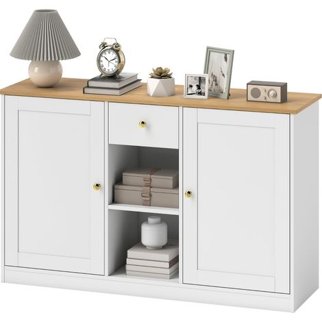 Credenza buffet bianca con cassetto, 2 ante e 2 ripiani aperti 120 x 35 x 75,2 cm (1/5)