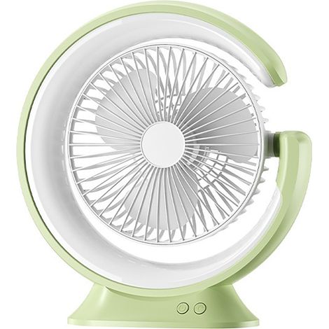Ventilateur rotatif multi-angles (vert clair) [2400 mAh] – Ventilateur de bureau silencieux rechargeable par USB avec veilleuse et éclairage d'appoint, ventilateur rotatif multifonctionnel (1/3)