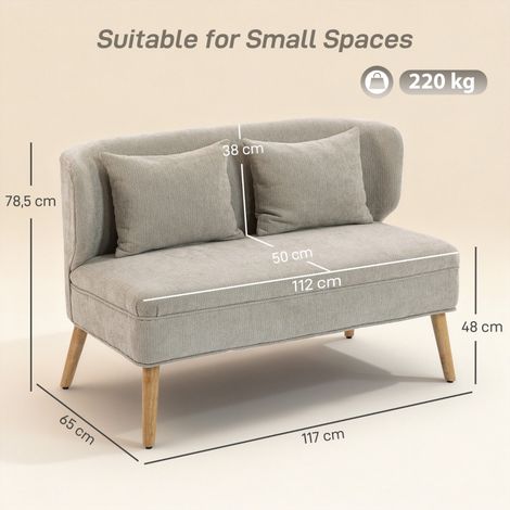 Canapé convertible 2 places, petit sofa chenille à dossier oreilles, assise confortable, pieds caoutchouc, teinte beige, salon cosy (1/5)
