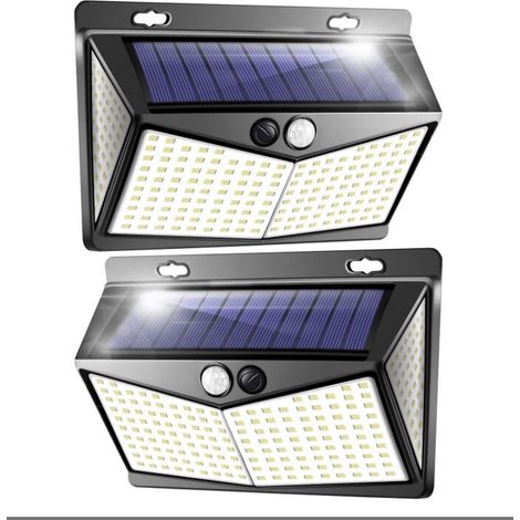 Juego de dos luces solares para exteriores de 208 LED, detector de movimiento, luz de pared súper brillante de 270°, resistente al agua IP65, 1500 mAh, solar para patio, garaje, jardín - 2 paquetes [C