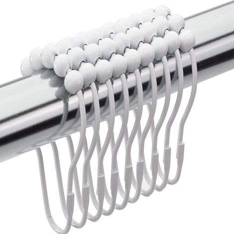 12 Anneaux Rideau Douche Boule Blanche Metaux (1/5)