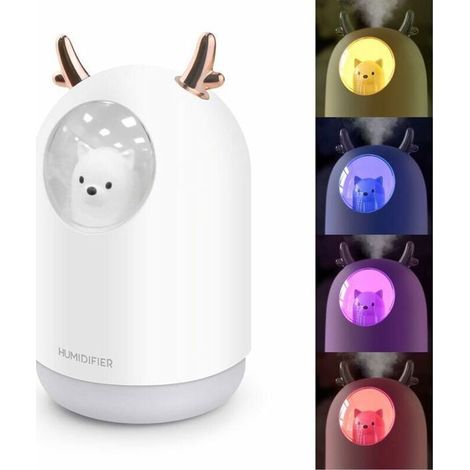 Mini umidificatore d'aria - 300 ml - Funzionamento silenzioso - Luce LED - Spegnimento automatico - Porta USB - Adatto per casa e ufficio (1/4)