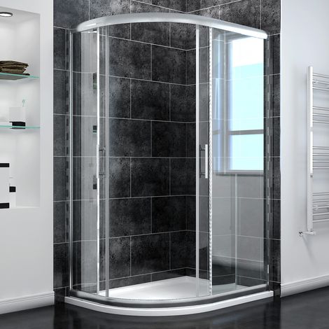 ELEGANT Sliding Shower Enclosure Left Offset Quadrant Shower Cubicle 6mm Safety Glass Door 900 x 800 mm with Base Tray and Trap (1/5)