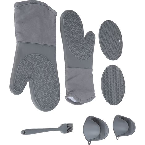 Ensemble de 7 gants isolants thermiques pour four et tapis de cuisson antidérapant pour les doigts, utilisables en cuisine et en extérieur.