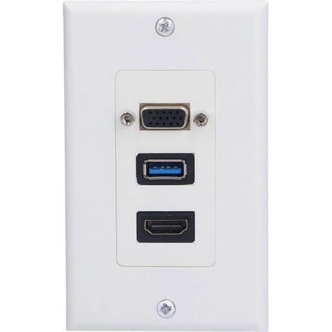 Prises murales audio-vidéo 5 Gbps pour installation encastrée, panneau multimédia avec port vidéo composite. (1/5)