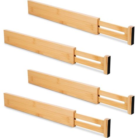 Adjustable bamboo drawer dividers, 4 pieces, 42–55 cm, for kitchen, bedroom, dresser and office (1/4)