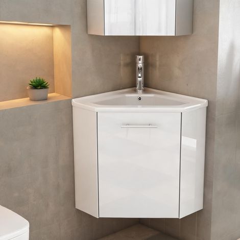 Meuble d'angle de salle de bain blanc brillant 39,8 x 24,8 x 40 (1/5)