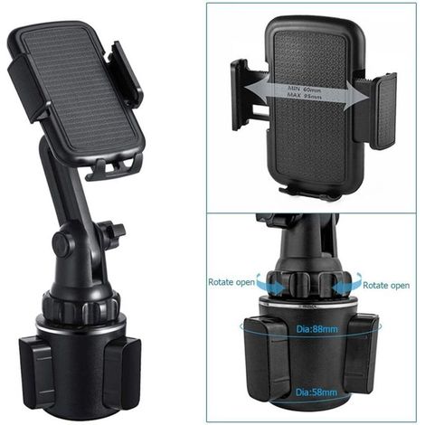 Supporto universale per telefono e portabicchieri, supporto per smartphone con angolo regolabile, supporto per portabicchieri girevole a 360°, supporto per smartphone, accessori per auto regolabili (1/4)