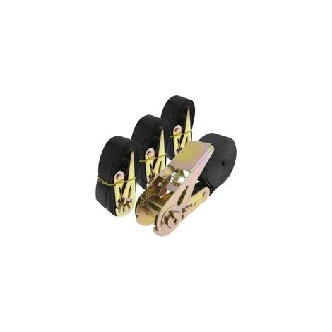 Lot de 4 sangles d'arrimage à cliquet 2,5m x 25mm Charge 800kg Fixation efficace pour chantiers Couleur noir (1/5)