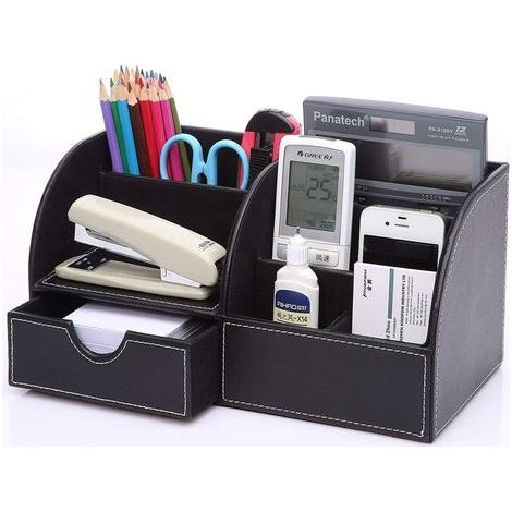 Organisateur de bureau en cuir PU, porte-stylo multifonction –