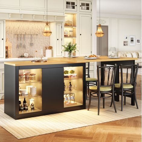 Table extensible îlot cuisine 120-197 cm noir HAVRYA (1/5)