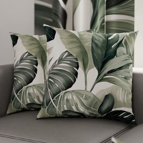Lot de 2 Taies d'Oreillers 50x50 cm 100% Microfibre Hypoallergénique, Housse Oreiller Rectangulaire Motif Floral Vert, Paquet de 2 (1/3)