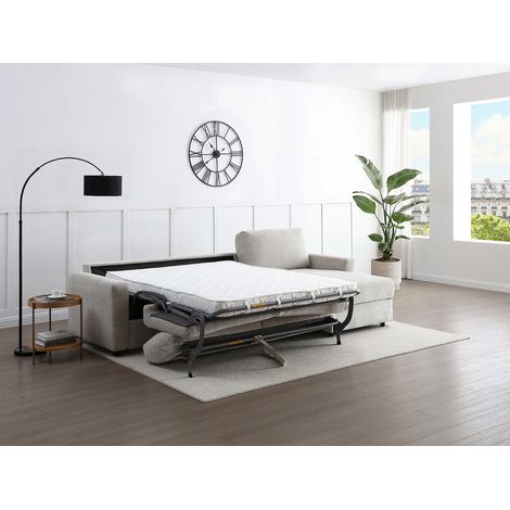 Canapé d'angle convertible express et réversible en tissu beige - Couchage 140 cm MILAVO (1/4)